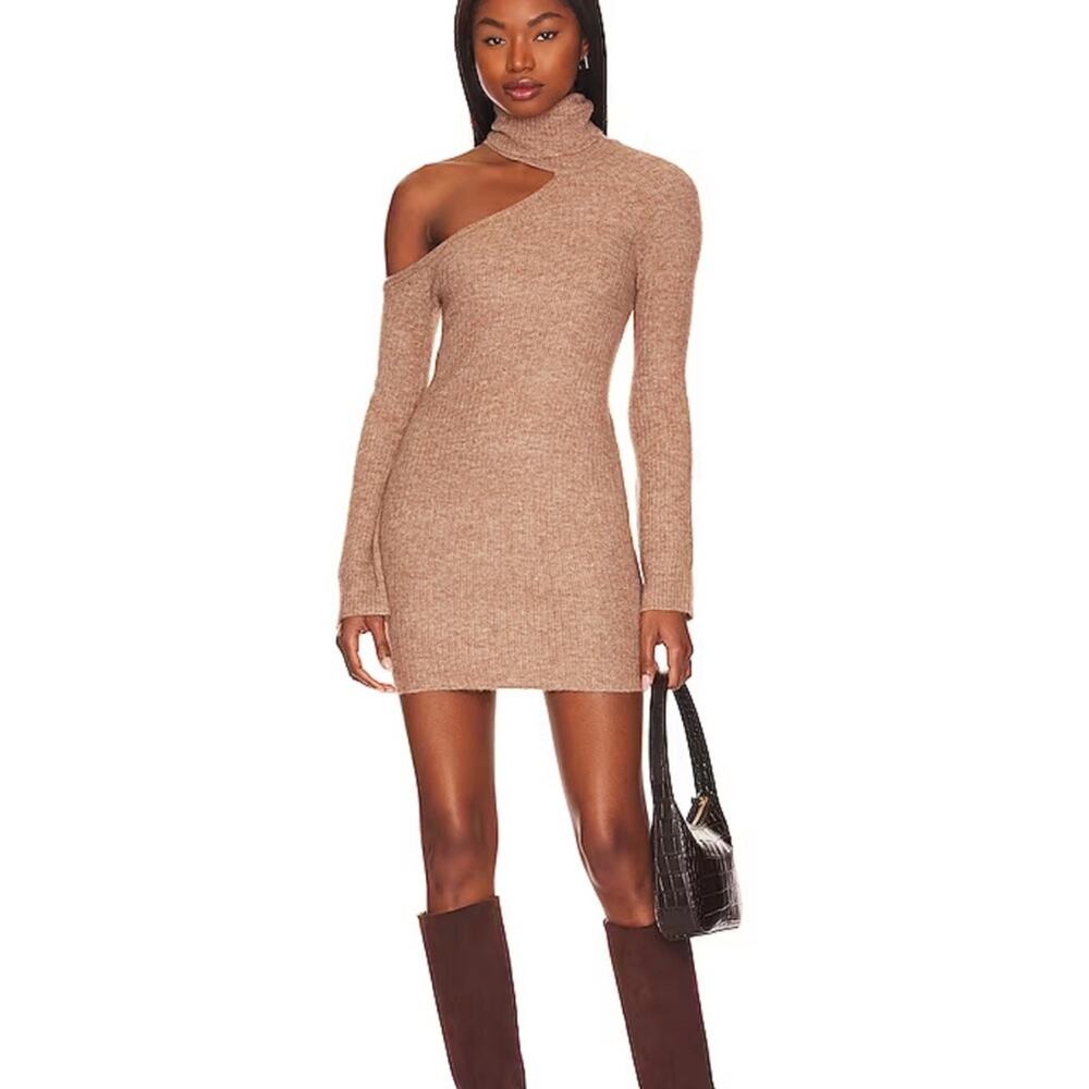 Camila Coelho Emelia in Beige Wool Blend Mini Sweater Dress Size: S